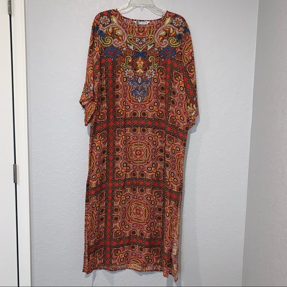New ZARA $119 NWT EMBROIDERED BEADED LINEN BLEND TUNIC DRESS XS SMALL 7521/073 - Picture 5 of 13
